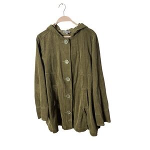 Habitat Cotton Corduroy Womens Green Jacket Tunic Coat Hooded Button Up Flared S